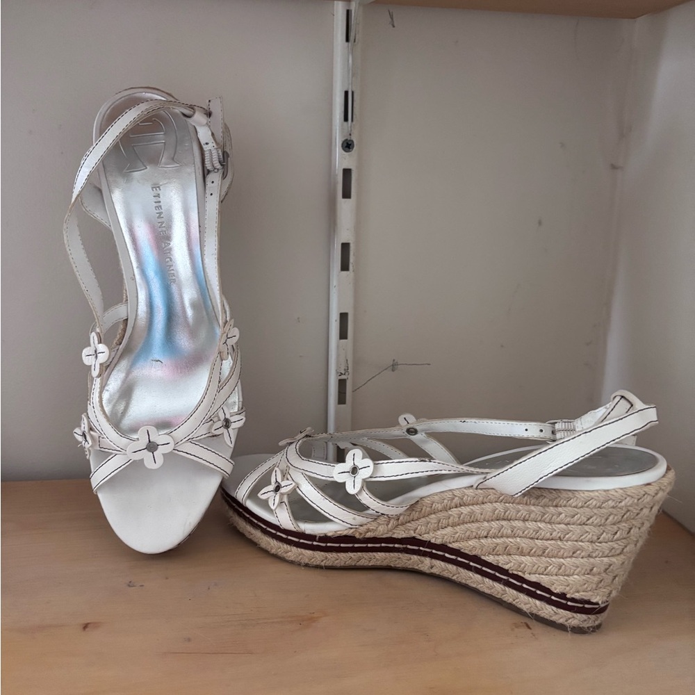 White Wedge Sandals with Floral Straps